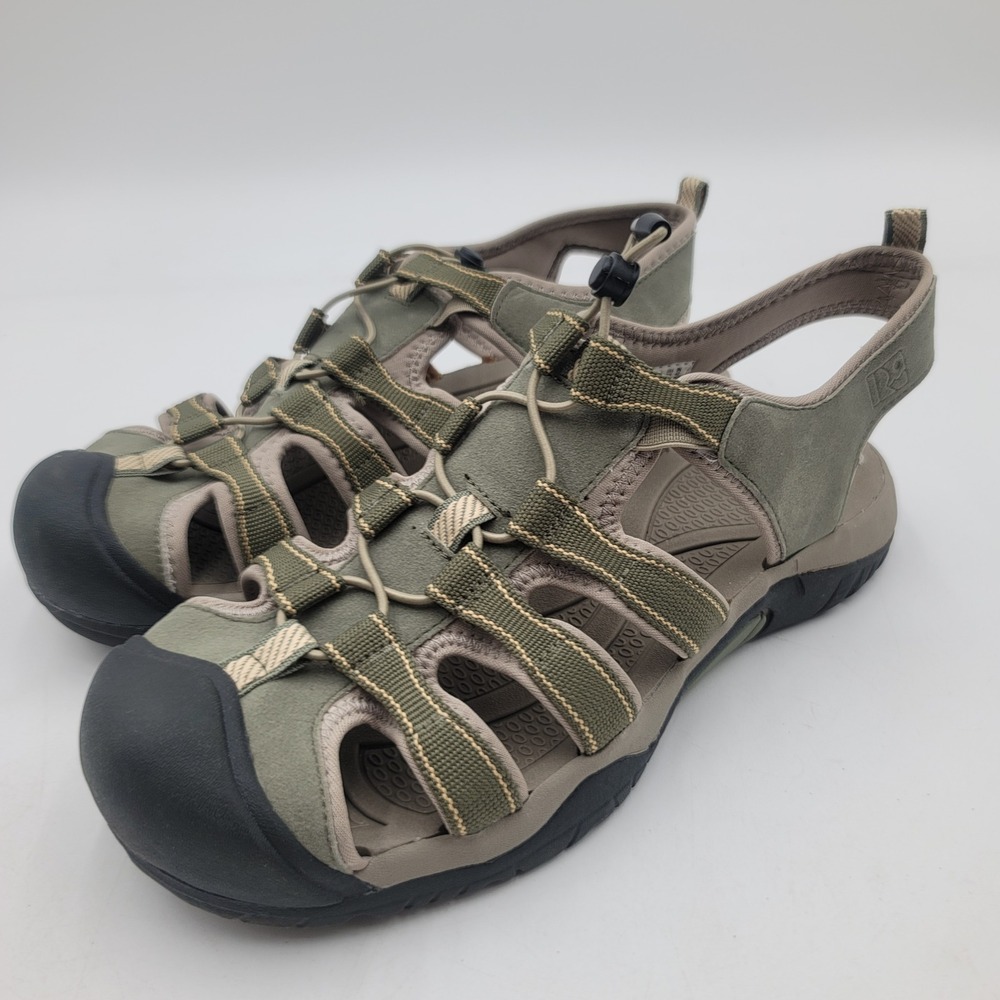 Rugged Outback Mens Hiking Sandals Olive Green Bungee Closed Toe Size 9.5 75885